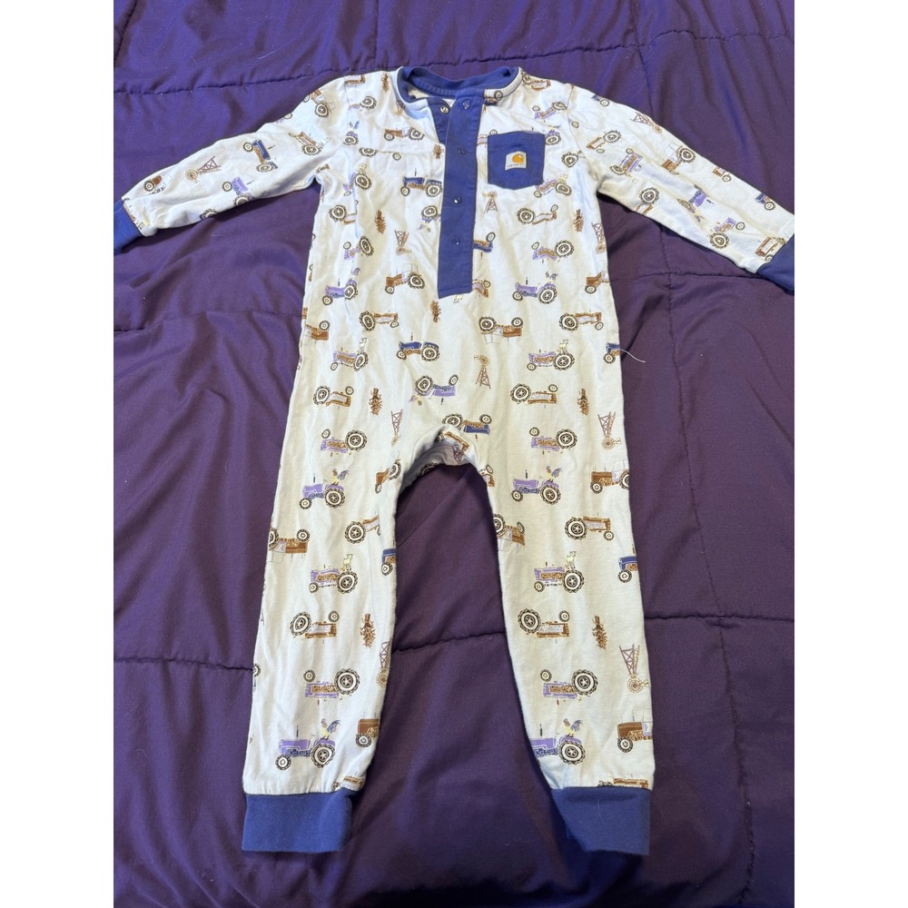 Carhartt Baby Boys Blue Tractor Print Cotton Coverall OX9765-G 24M